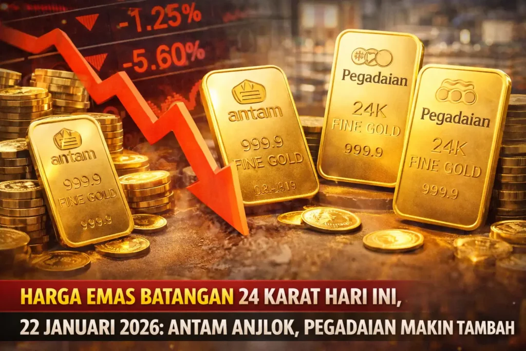 Harga Emas Batangan 24 Karat Hari Ini, 22 Januari 2026: Antam Anjlok, Pegadaian Makin Tambah Mahal